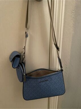 Michael Kors Blue Monogram Crossbody with Detachable Pouches